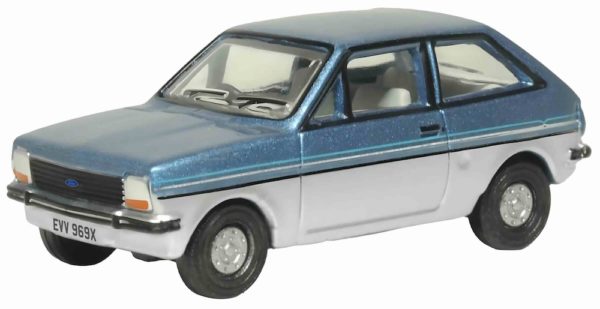 Oxford Diecast 76FF007 Ford Fiesta Mk1 Car Titan Blue/Strato Silver 1/76 scale