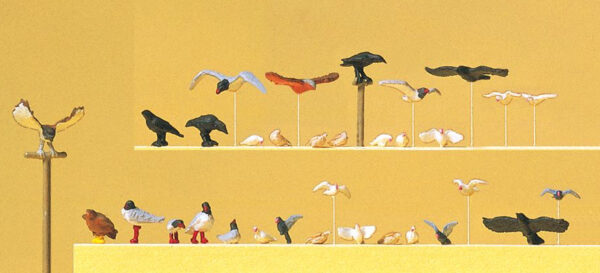 Preiser 10169 Birds Pigeons, Seagulls, Crows & Birds of Prey Figure Set HO Scale