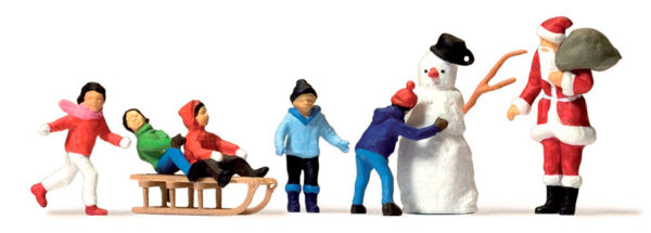 Preiser 10626 Father Christmas, Children & Snowman HO Gauge Figures