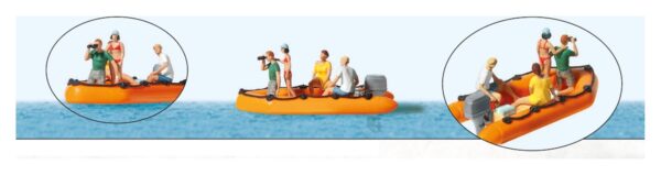 Preiser 10764 Family in Rubber Dinghy Figure Set HO Scale