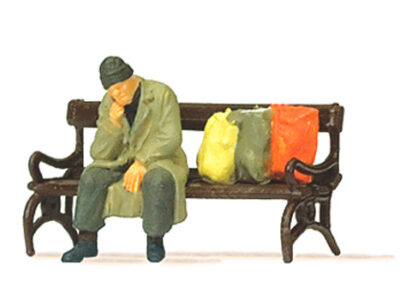 Preiser 29094 Homeless man on bench Figure HO Scale