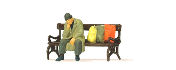 Preiser 29094 Homeless man on bench Figure HO Scale